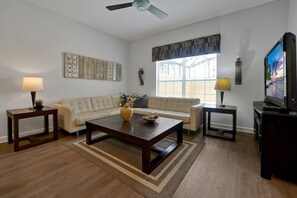 Townhome, 4 Bedrooms | Living area | TV, DVD player - Paradise Palms- 4 Bed Townhome W-splashpool-3091pp 4 Bedroom Townhouse by RedAwning (Kissimmee)