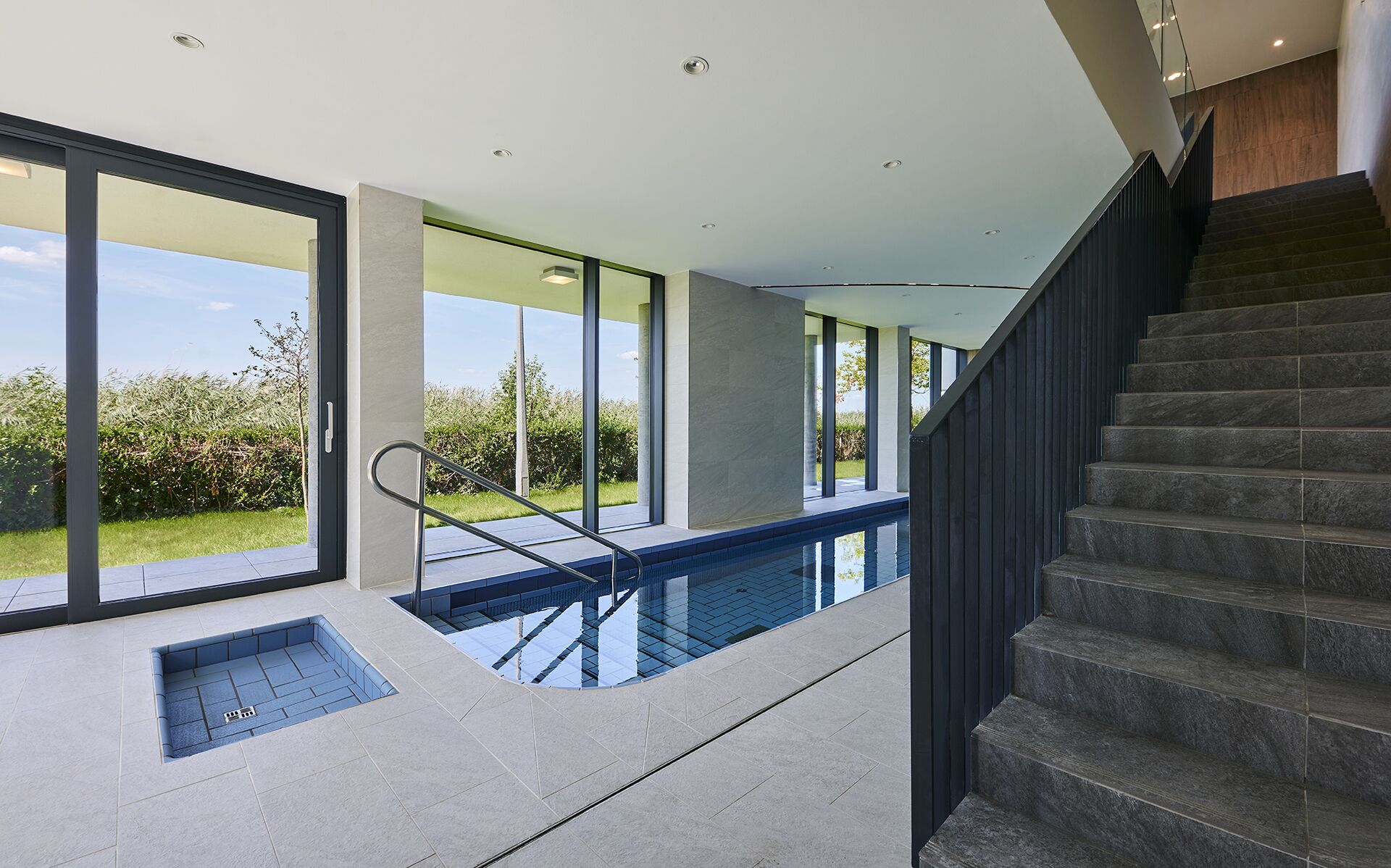 indoor pool, open 8:00 am to 8:00 pm, lifeguards on site