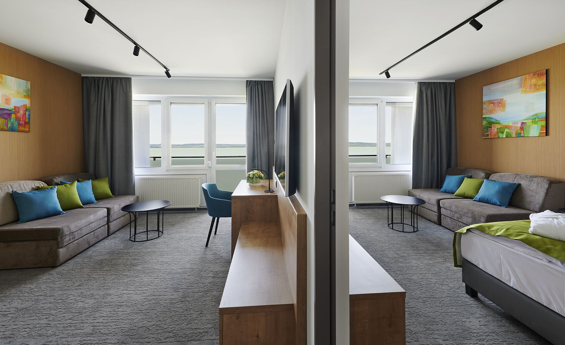 family room | premium bedding, pillow-top beds, desk, blackout curtains