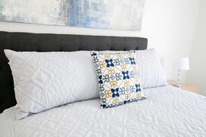 2 bedrooms, iron/ironing board, travel crib, internet