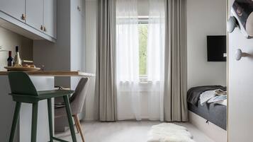 Individually decorated, individually furnished, desk, laptop workspace