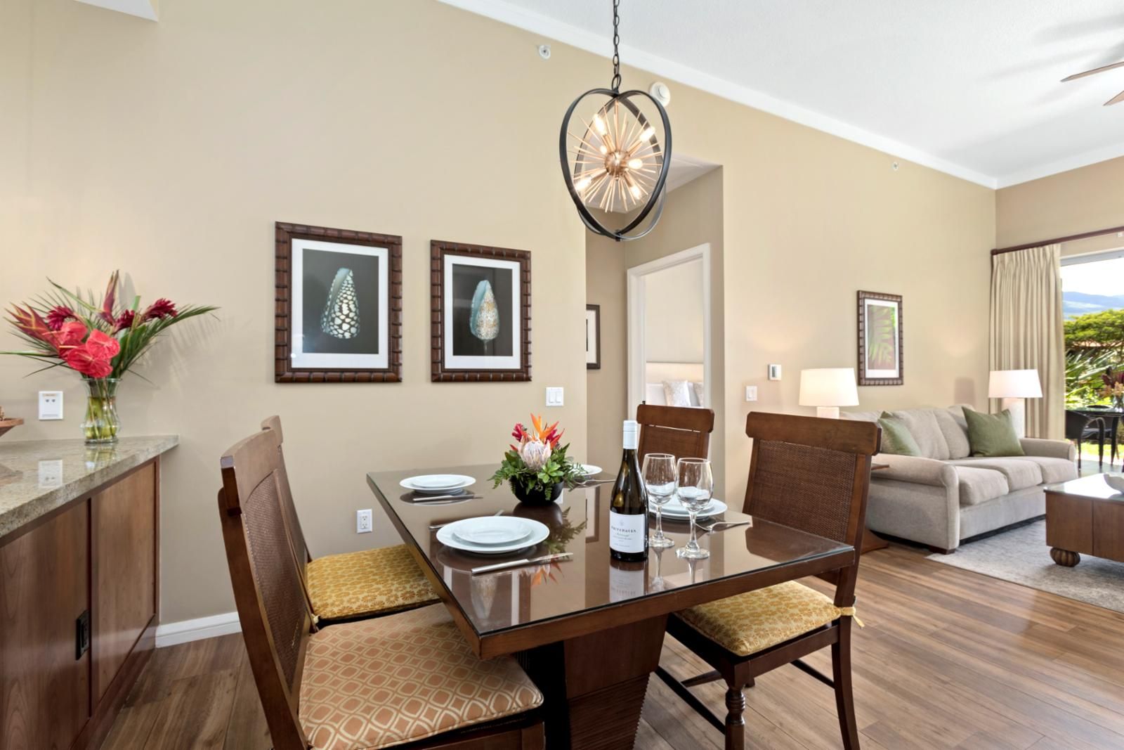 Elegant dining meets island comfort—perfect for meals and memories shared.