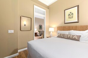 2 bedrooms, premium bedding, iron/ironing board, travel cot