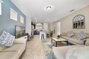 TV, video game console, books, video library