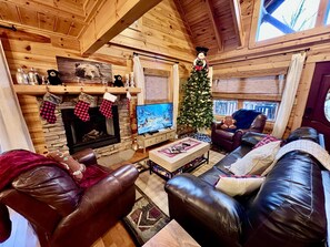 Smart TV, fireplace, video games, DVD player