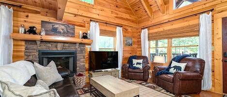 Smart TV, chimenea, videojuegos y reproductor de DVD