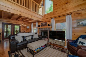 Smart TV, fireplace, video games, DVD player