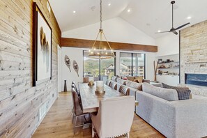 TV, fireplace, table football