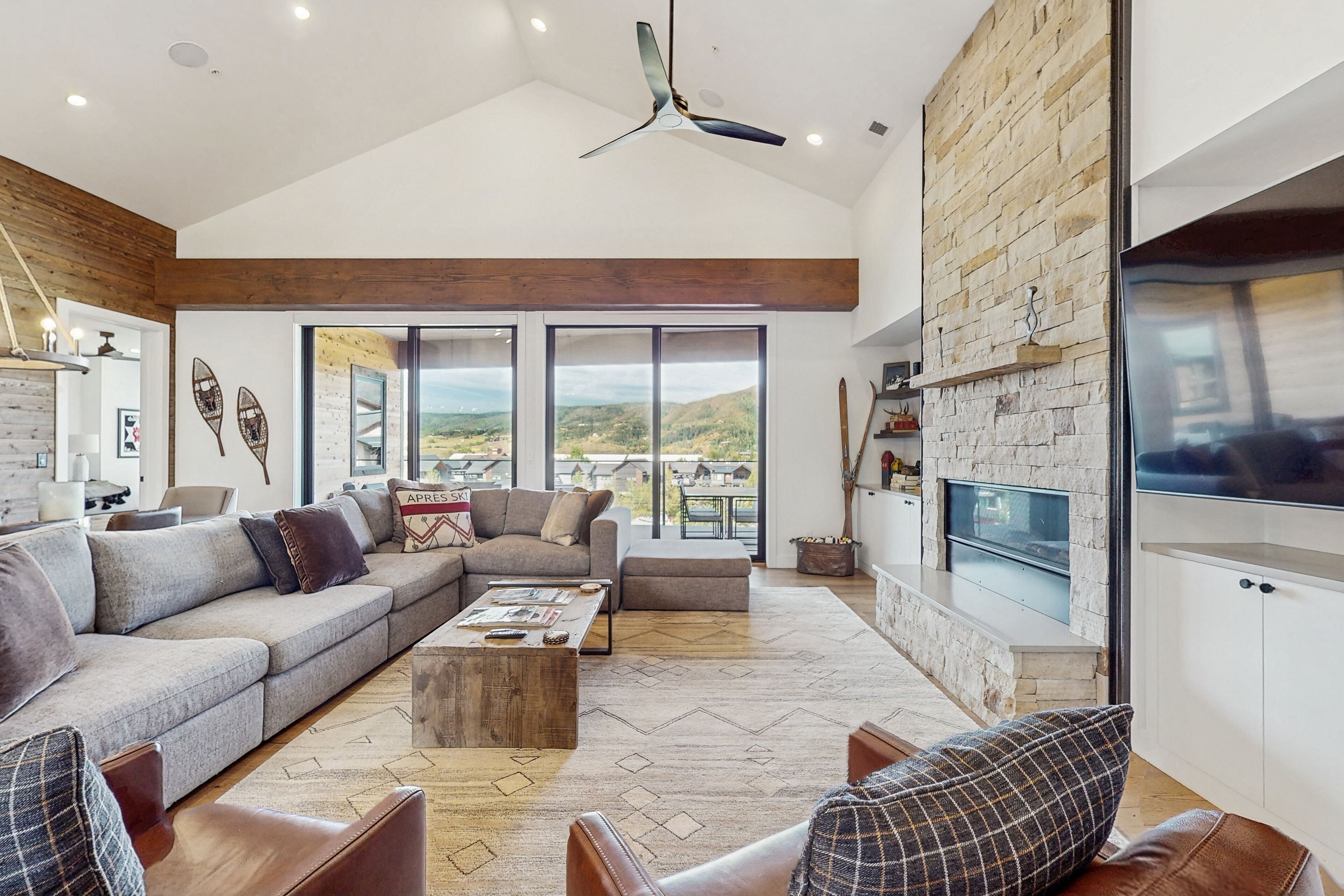 TV, fireplace, foosball