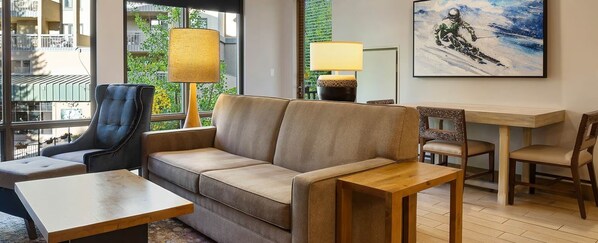 TV, fireplace, foosball, computer monitors