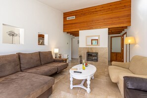 Una televisión, una chimenea