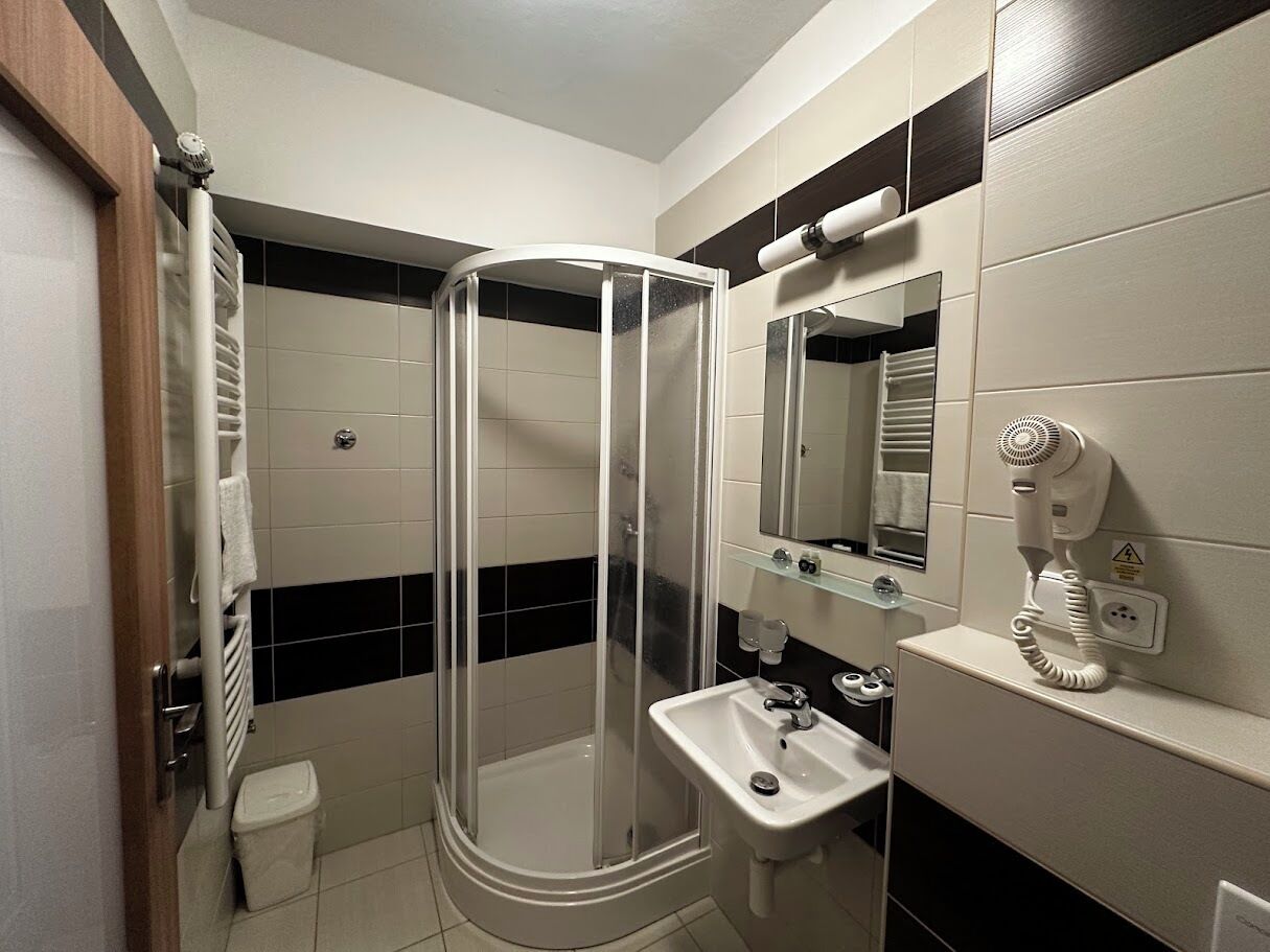 Hair dryer, bathrobes, towels, soap