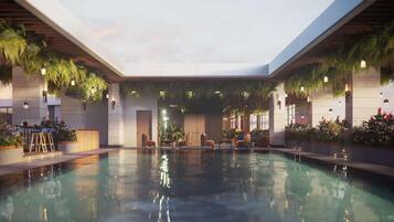 Outdoor pool, sun loungers