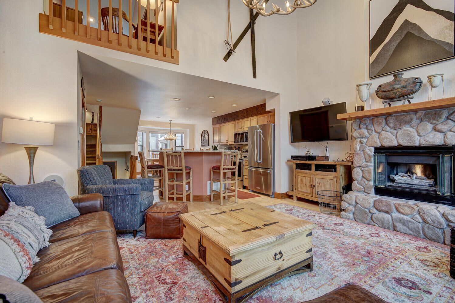 Smart TV, fireplace, DVD player, books