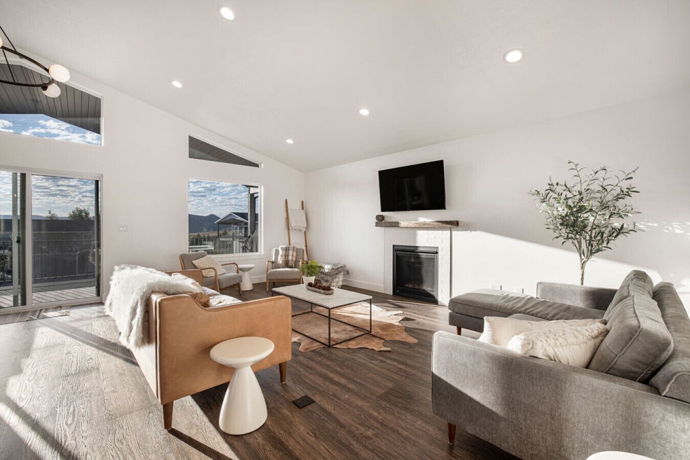 TV connectée, cheminée, livres