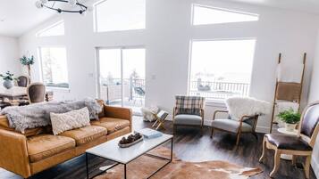 TV connectée, cheminée, livres