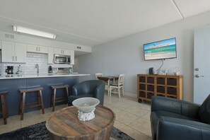 Fridge, microwave, oven, stovetop - Island Surf #8  1st Floor + Poolside + Beachfront + Beach Service! (Fort Walton Beach)