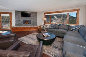 TV, fireplace, video games, video library