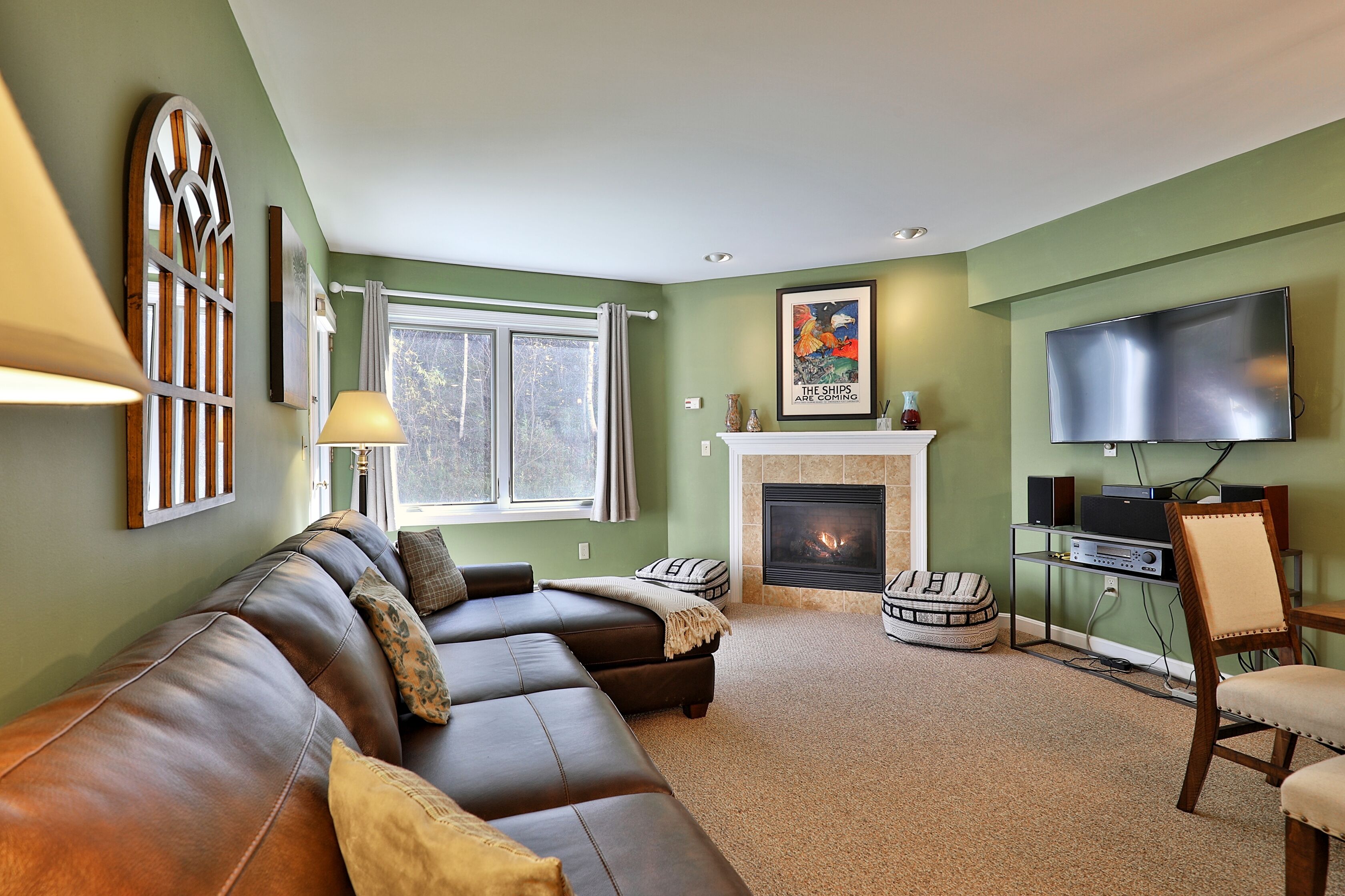 TV, fireplace, DVD player, video library