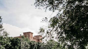 Standing amidst lush greenery, this historic building boasts a traditional design with a prominent tower.