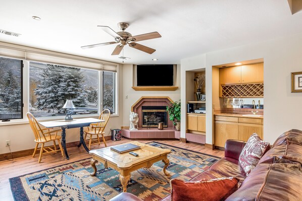 TV, fireplace, DVD player