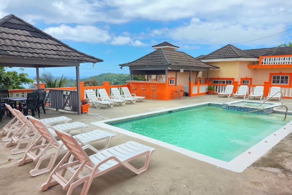 Pool deck, with gazebo and bar