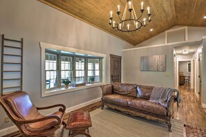 TV, fireplace, computer monitors - Relax Fireside: Burnsville Gem w/ Game Room & Deck (Burnsville)
