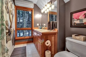 Hair dryer, towels, toilet paper