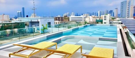 Outdoor pool, sun loungers