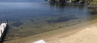 A quiet cove, the sunset and a sandy beach, on Lake Winnipesaukee