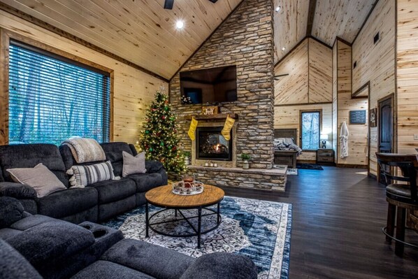 Smart TV, fireplace, stereo