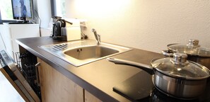 Kühlschrank, Mikrowelle, Herdplatte, Geschirrspüler