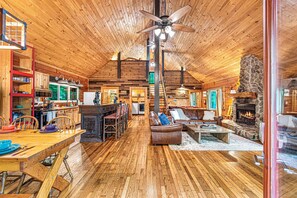 Smart TV, fireplace, video games, DVD player