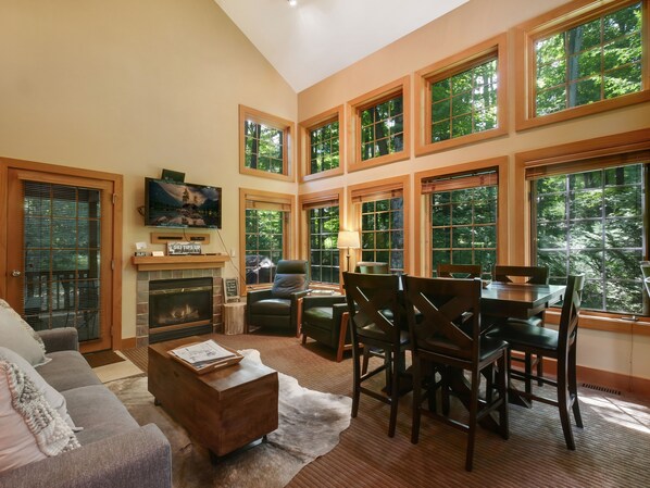 Smart TV, fireplace, DVD player