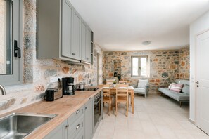 Interior - Dione Villa 2: private pool - amazing sea view - traditional minimal stone villa (Stoupa)