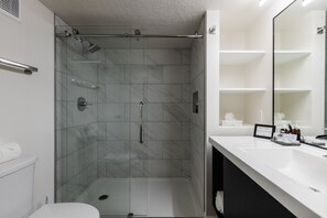 Ensemble douche/baignoire, sèche-cheveux, serviettes fournies, savon
