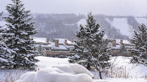 A snow-covered landscape with a row of buildings, likely a hotel, in the background. - Blue Mountain (The Blue Mountains)