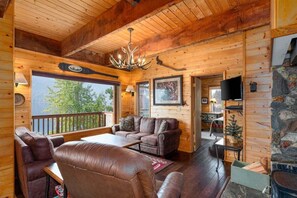 TV, fireplace, DVD player, books