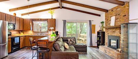 Smart TV, fireplace, Netflix, books