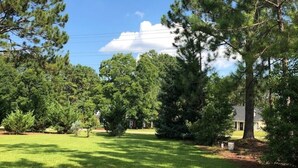 A residential area with a grassy lawn, several trees, and a house in the background. - Rose Ellen’s Country Estate10% saving on 30 day stays  (Leesburg)