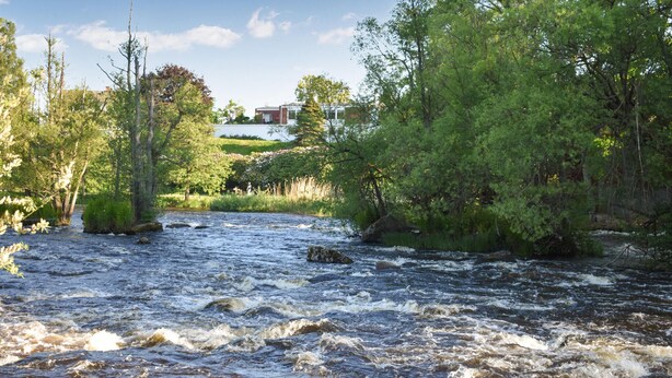 A river flowing through a forested area with a building in the background. - 4 bedroom lovely home in Näsum (Näsum)