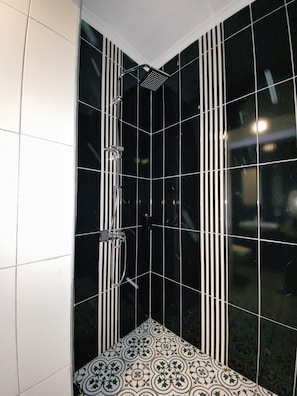 Douche, sèche-cheveux, chaussons, serviettes fournies