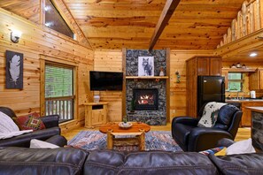 TV, fireplace, table football