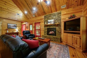 TV, fireplace, table football