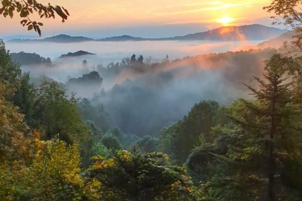 Mountain range view from the front porch of the cabin
