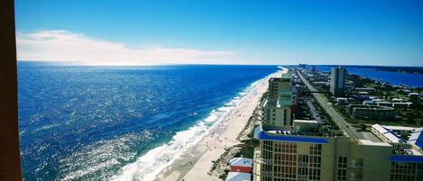On the beach, sun loungers