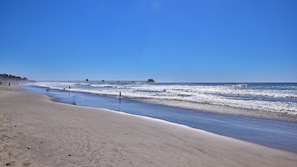 A beach with a pier extending into the ocean, sandy shore, and clear blue sky. - Panoramic Ocean, Marina & River Views - Steps to Beach & Harbor (Oceanside)