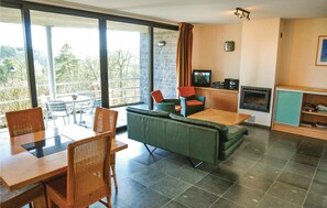 Télévision, cheminée, chaîne hi-fi