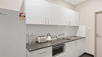 Mini-fridge, microwave, coffee/tea maker, electric kettle