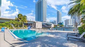 Piscina externa, espreguiçadeiras